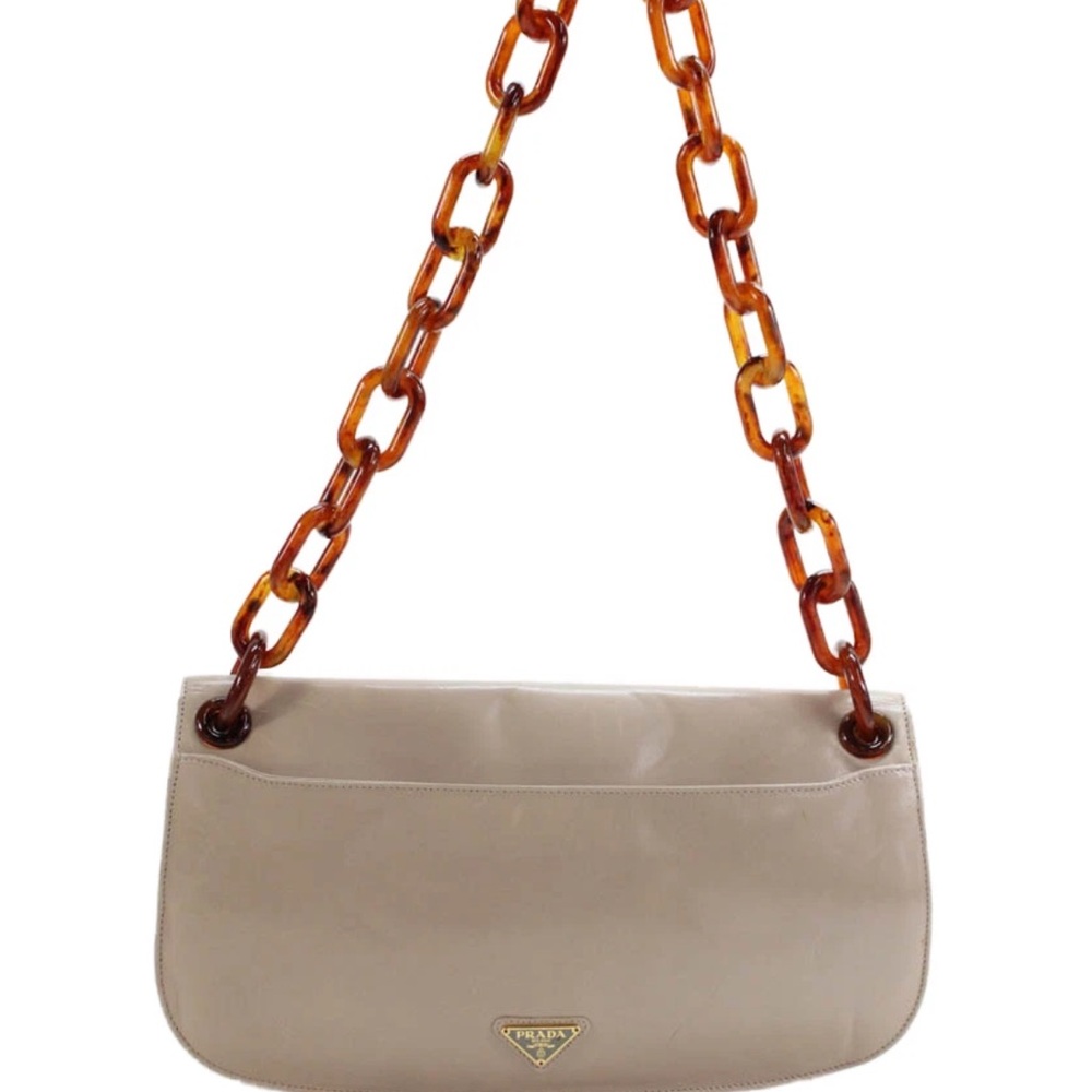Prada Milano Cream Leather Tortoise Shell Strap Turnlock Flap Shoulder Bag - Picture 5 of 16